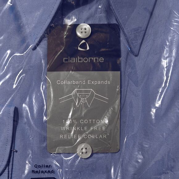 New Blue Claiborne Dress Shirt 16 Large 32/33 Cotton Wrinkle Free NWT Relief - Picture 4 of 7